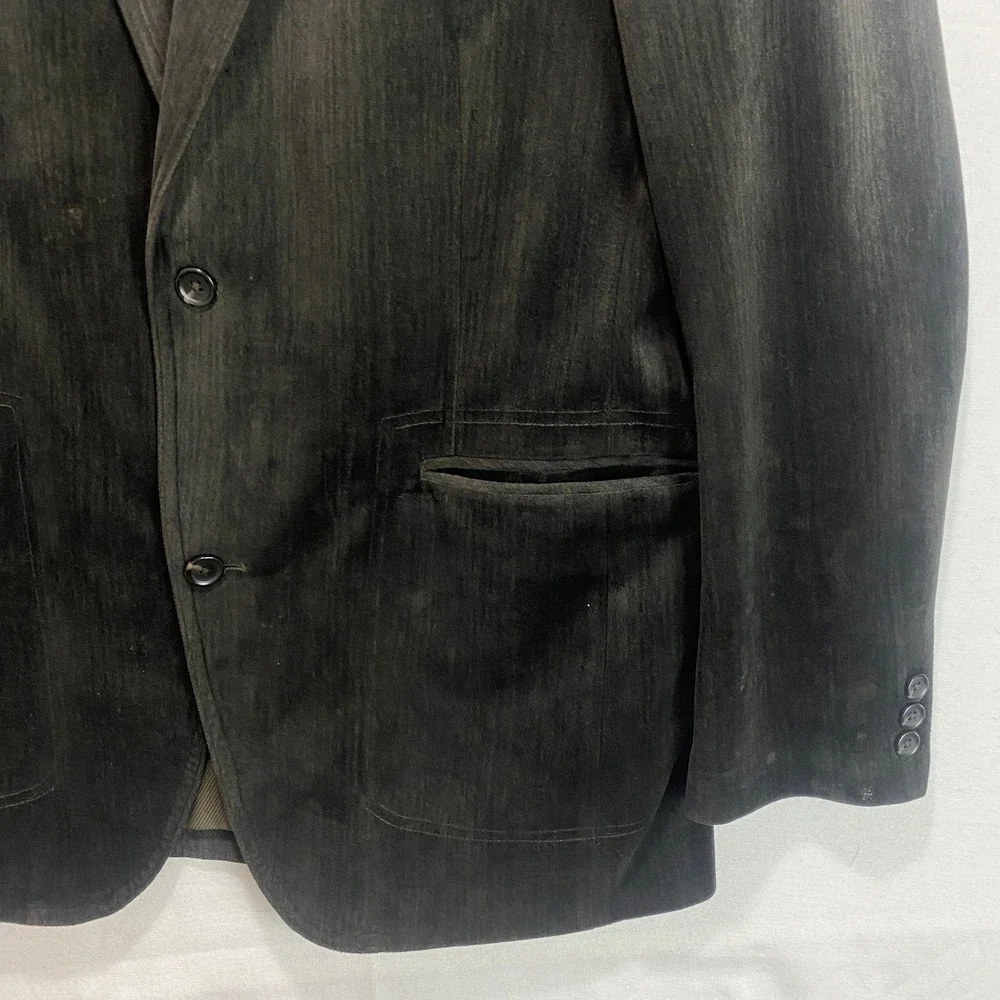 Kansai Yamamoto Mens Olive Green Faux Suede Two Button Blazer Jacket Size L